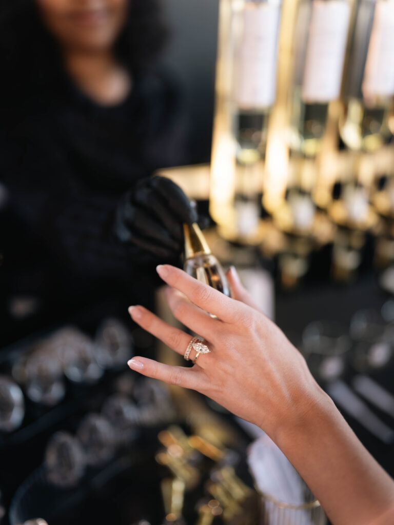 Luxury custom perfume bar setup at a Dallas wedding reception